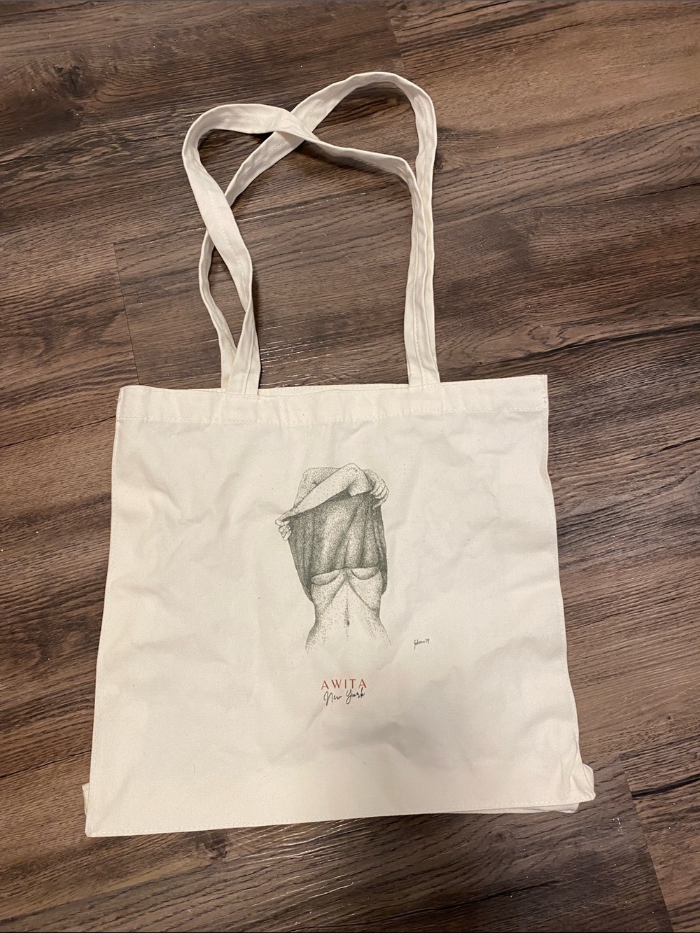 Cream Canvas Tote Bag with Artistic Figure